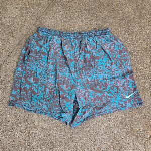 Vtg 90s NIKE Embroidered Swoosh Logo Abstract All Over Print Athletic Shorts Lg